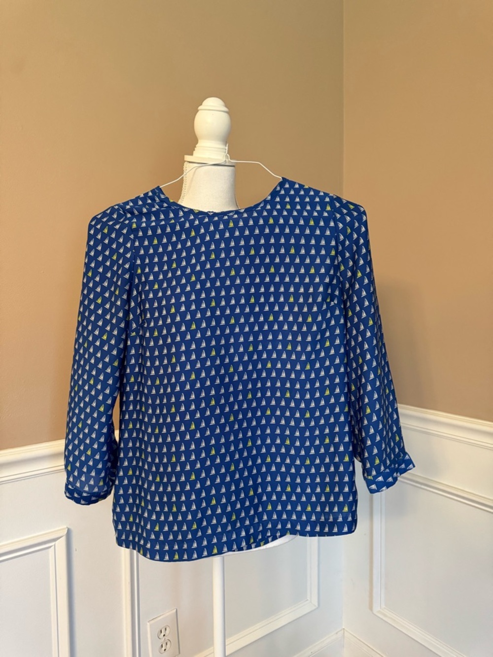 Merona Royal Blue Geometric Print Long Sleeve Blouse